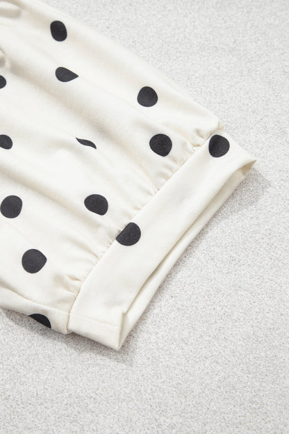 Polka Dot Puff Sleeve Wide Leg Two Piece Pants Set