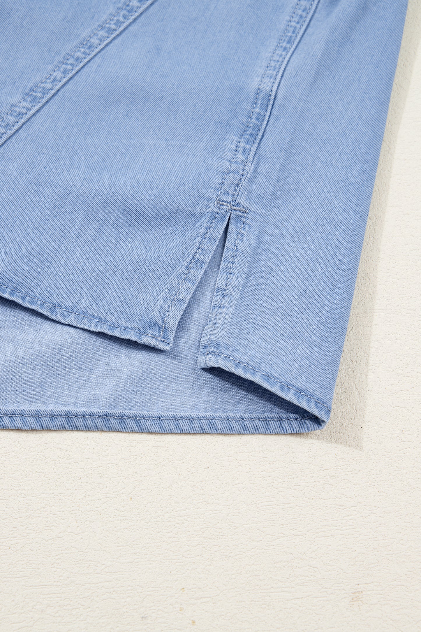 Washed Chambray Drop Shoulder Bracelet Sleeve Shirt