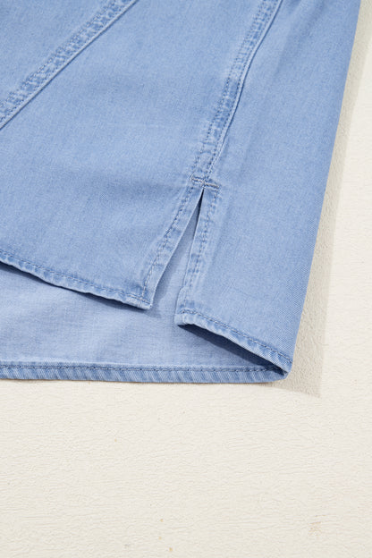 Washed Chambray Drop Shoulder Bracelet Sleeve Shirt