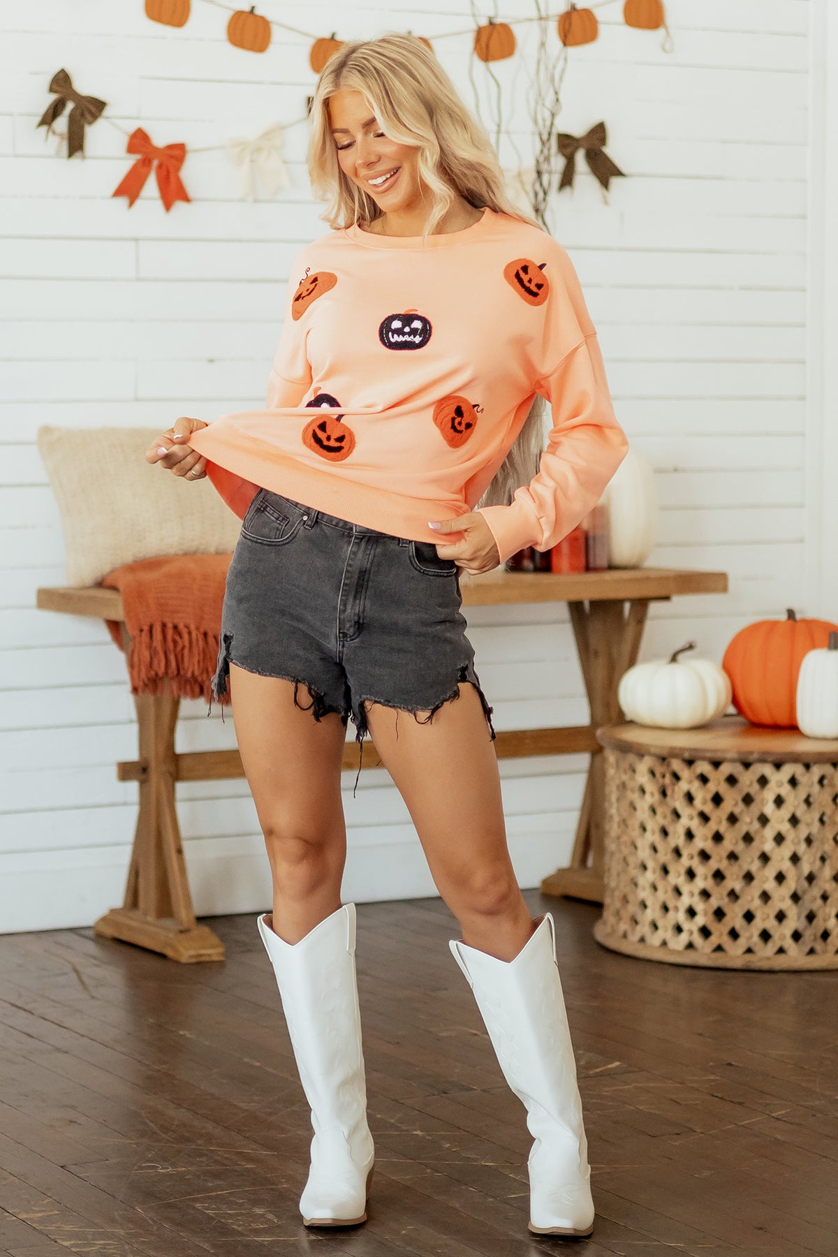 Pumpkin Sweatshirt Halloween Embroidered Oversized Fit