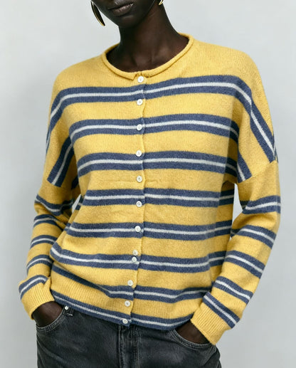 Women's Oversized Striped Button Front Knit Cardigan