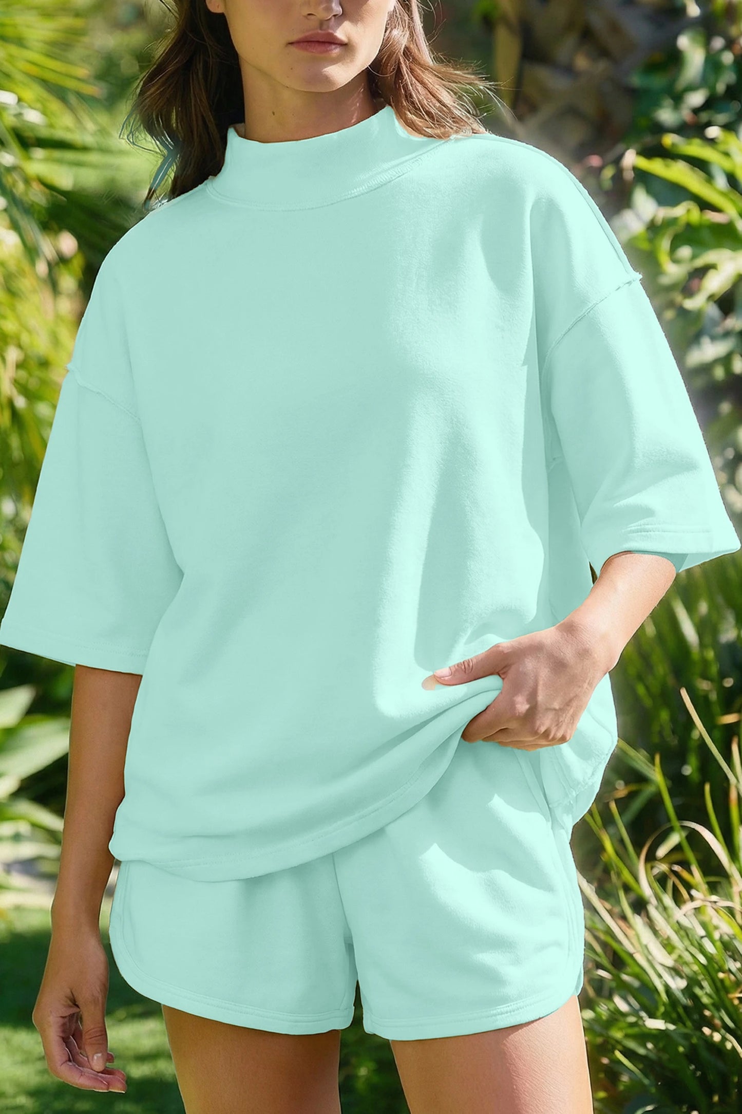 Oversized Two Piece Set Women Casual Tee Shorts Outfit