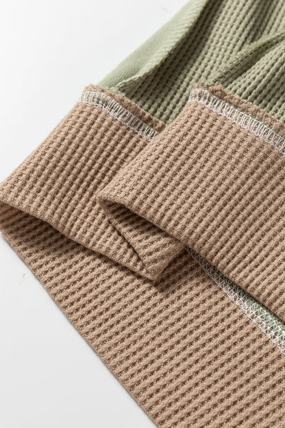 Color Block Patchwork Waffle Knit Oversized Sweatshirt