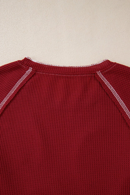 Red Sequin Santa Claus Graphic Textured Long Sleeve Top