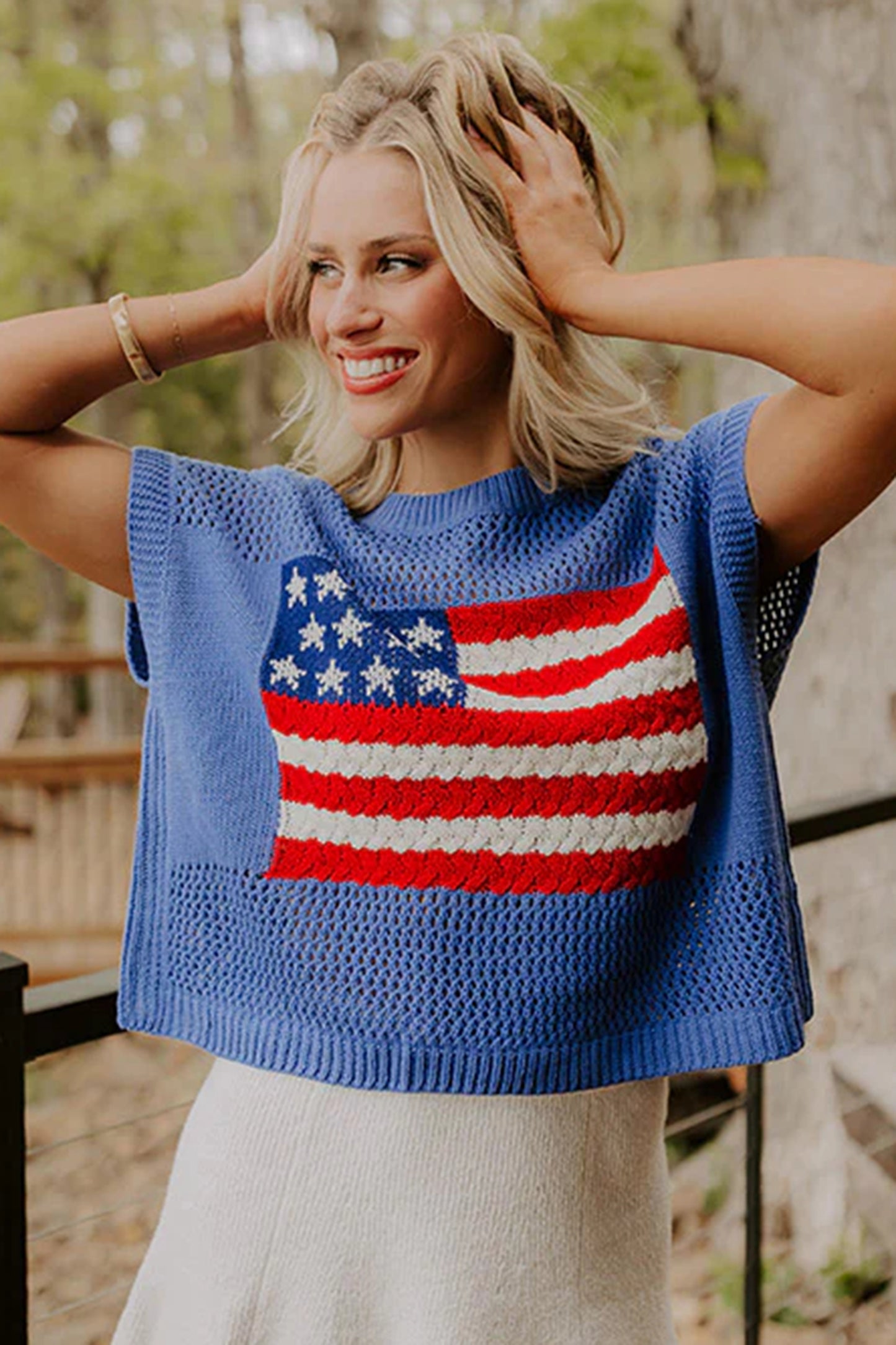 American Flag Knit Sweater Vest Patriotic Summer Top