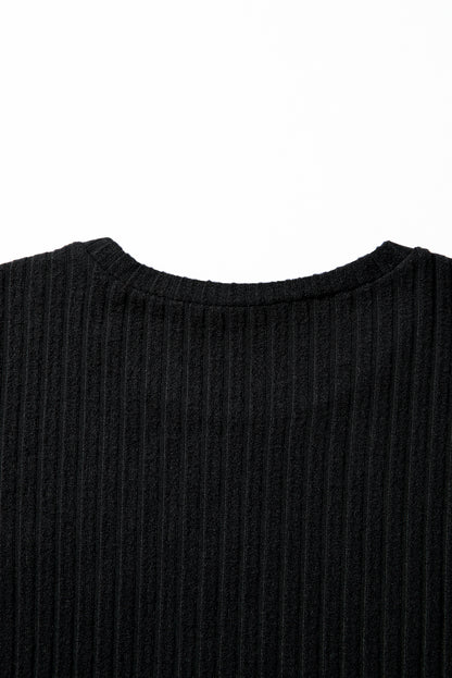 Ribbed Long Sleeve Round Neck Casual Knit Top