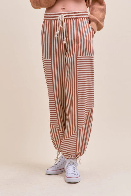 Striped High Waist Drawstring Parachute Pants Boho