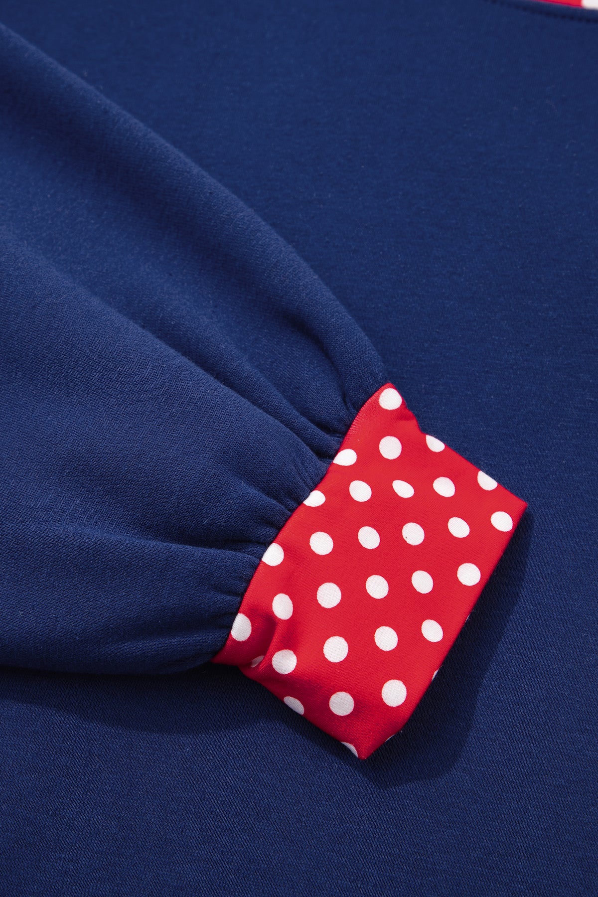 Polka Dot Trim Plus Size Crew Neck Tunic Sweatshirt