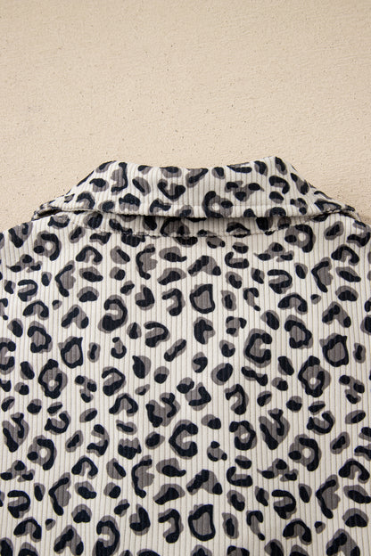 Leopard Print Quarter Zip Corduroy Pullover