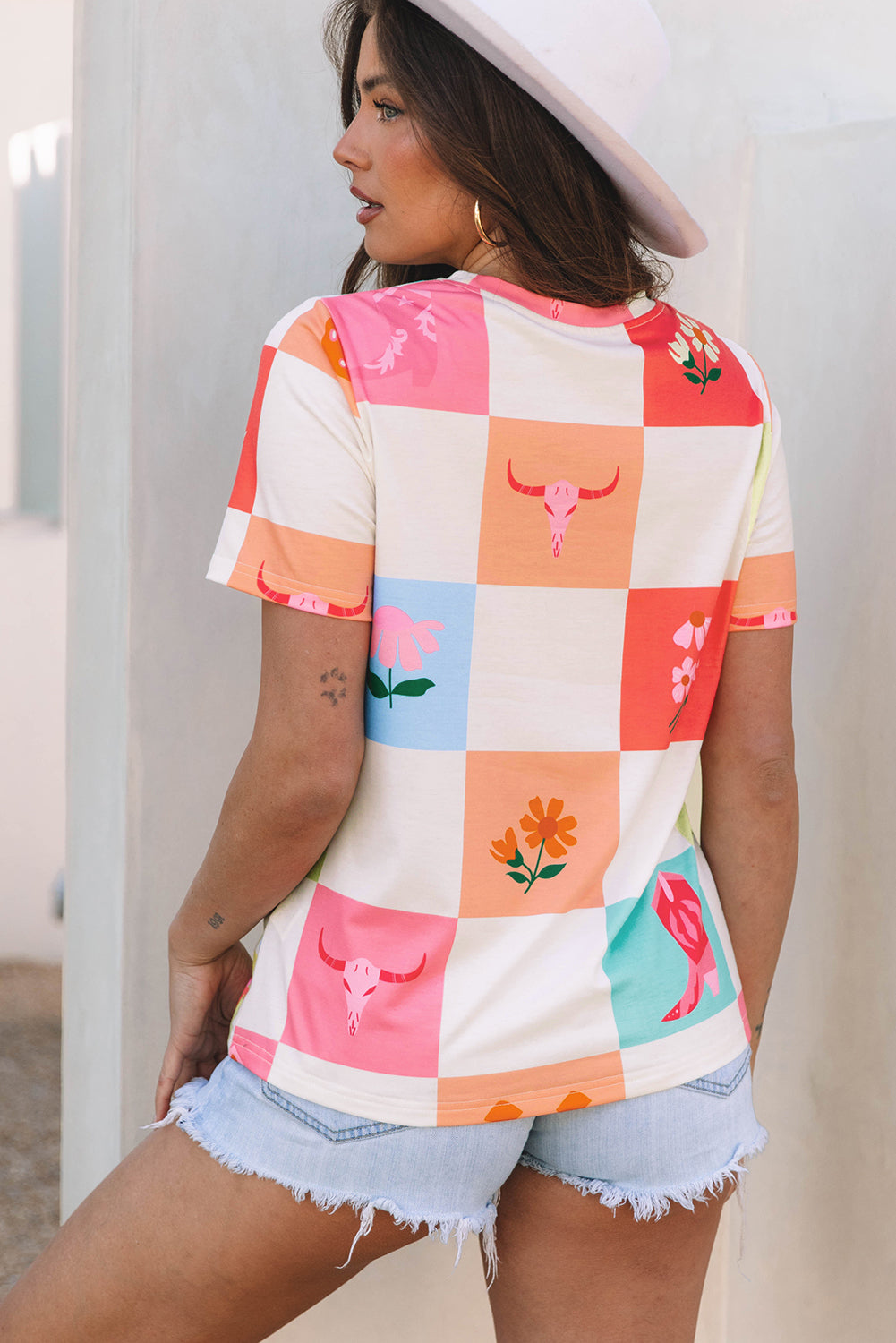 Women Color Block Patchwork Graphic T Shirt