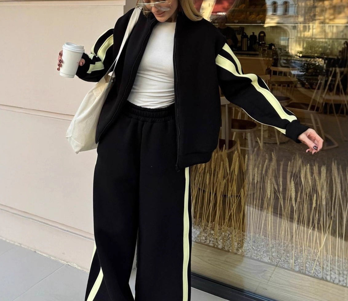 Women's Color Block Zip Up Jacket Sweatpants 2 Piece Set