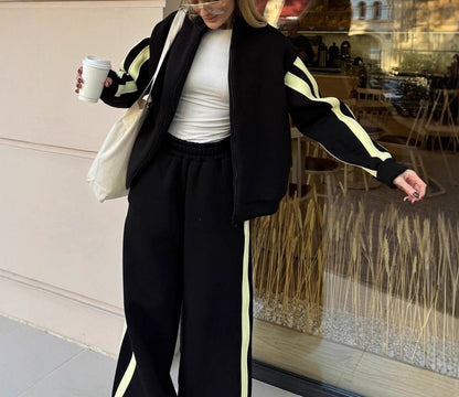 Women's Color Block Zip Up Jacket Sweatpants 2 Piece Set