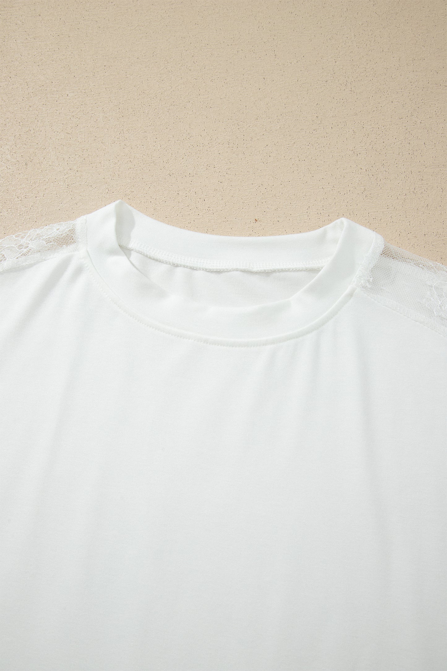White Lace Sleeve Casual Round Neck Long Sleeve Top Women