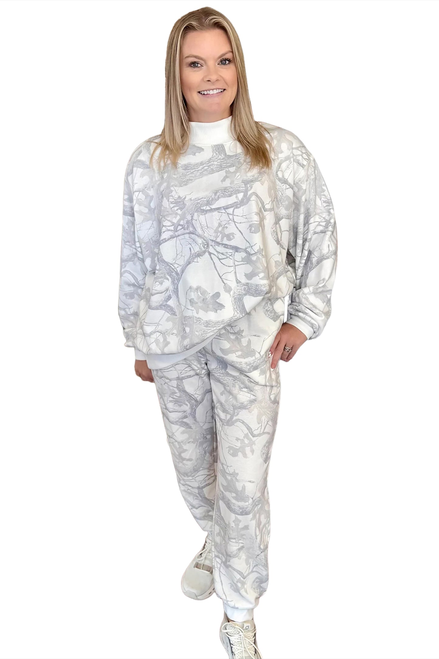 Gray Camo Print Oversized Sweatshirt Pants Set