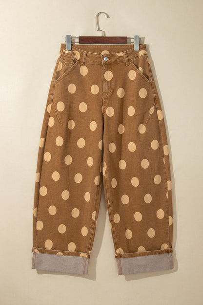 Women's Polka Dot Cuffed Wide Leg Jeans