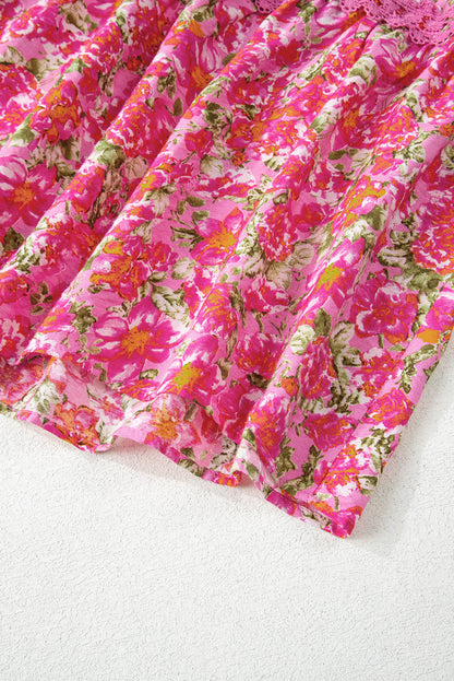 Pink Floral Lace Strap Empire Waist Maxi Dress