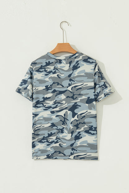 Green Camo Print Crew Neck Short Sleeve T Shirt