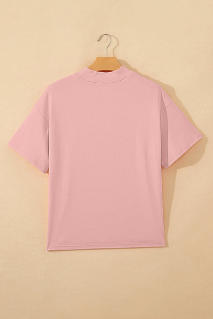 Dark Blue Oversized Mock Neck Tee Casual Relaxed Top