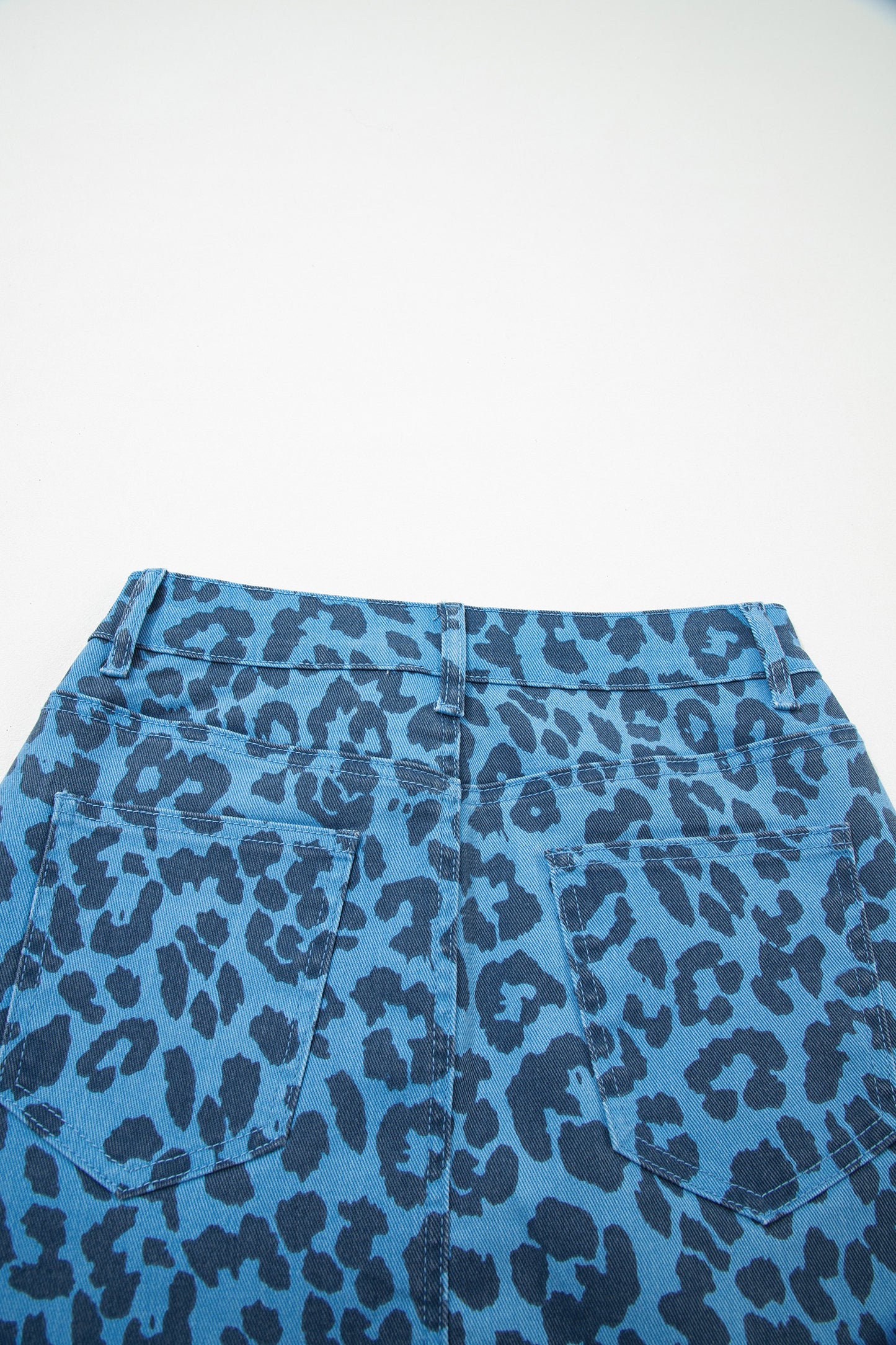Brown Leopard Denim Frayed Split Denim Midi Skirt