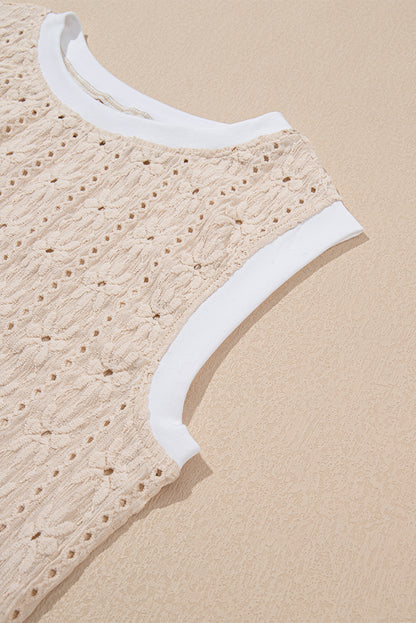 Oatmeal Floral Eyelet Embroidered Sleeveless Top