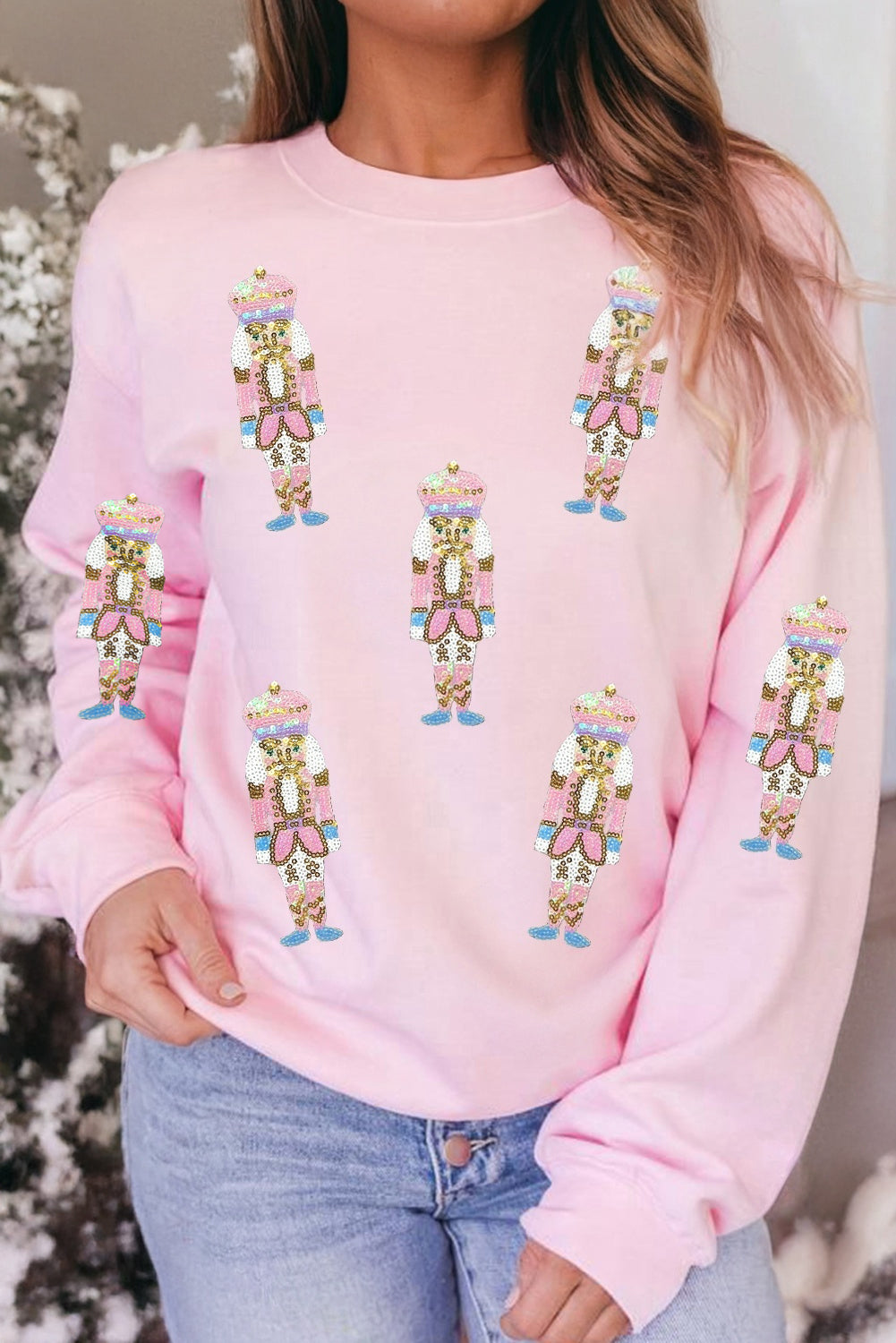 Pink Sequin Christmas Pullover Sweatshirt