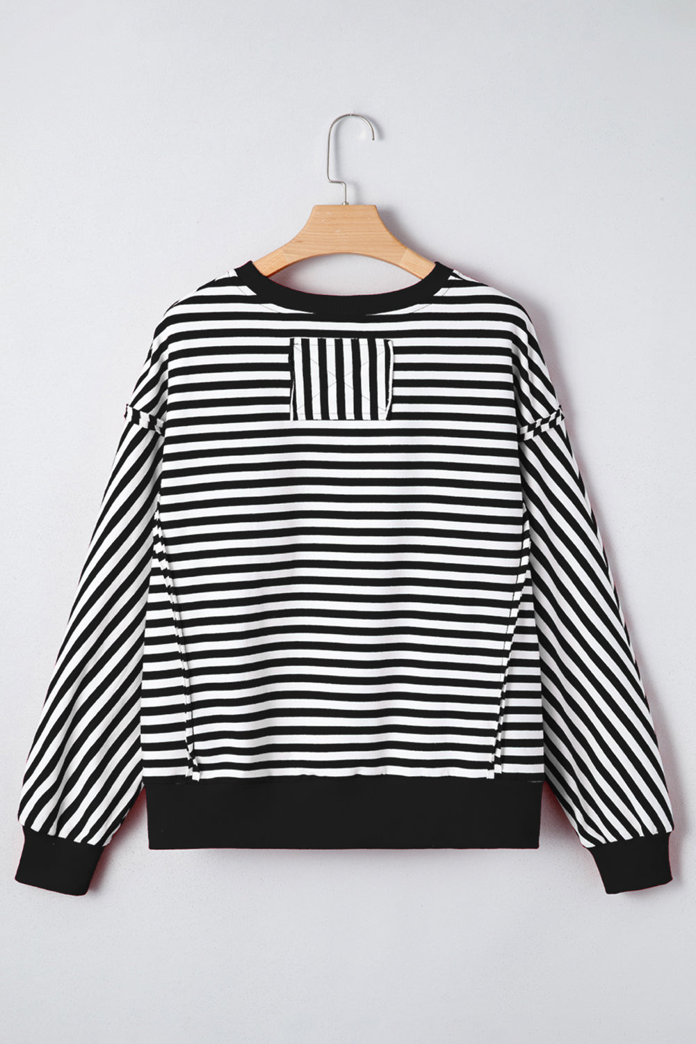 Red Stripe Oversized Pullover Exposed Seam Long Sleeve Top