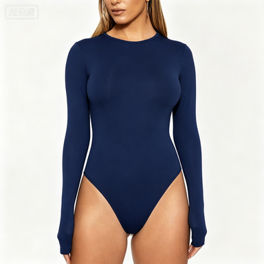 Women's Long Sleeve Bodysuit Crew Neck Fitted Stretch