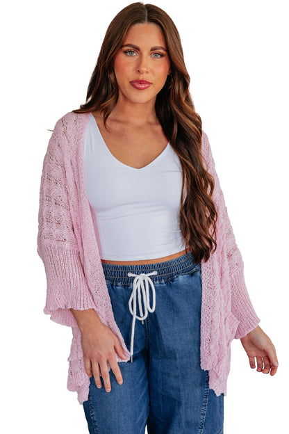 Old Rose Hollow Knit Drop Shoulder Cardigan Sweater