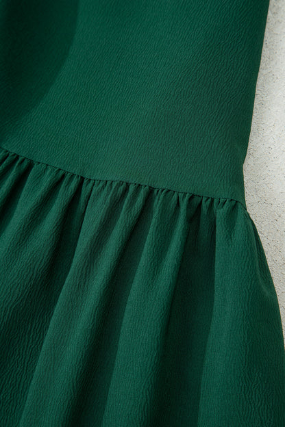 Chestnut Solid Long Sleeve Button V Neck Tiered Maxi Dress