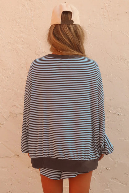 Women's Striped Oversized Contrast Trim 2-Piece Set