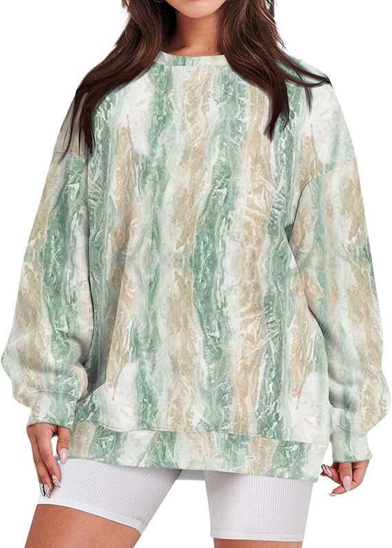 Women's Oversized Leaf Print Crewneck Sweatshirt