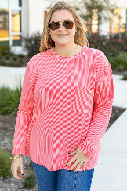 White Plus Size Ribbed Textured Long Sleeve T Shirt