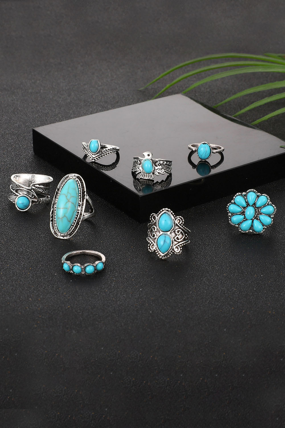 Turquoise Western Ring Set 8 Piece Vintage Boho Jewelry