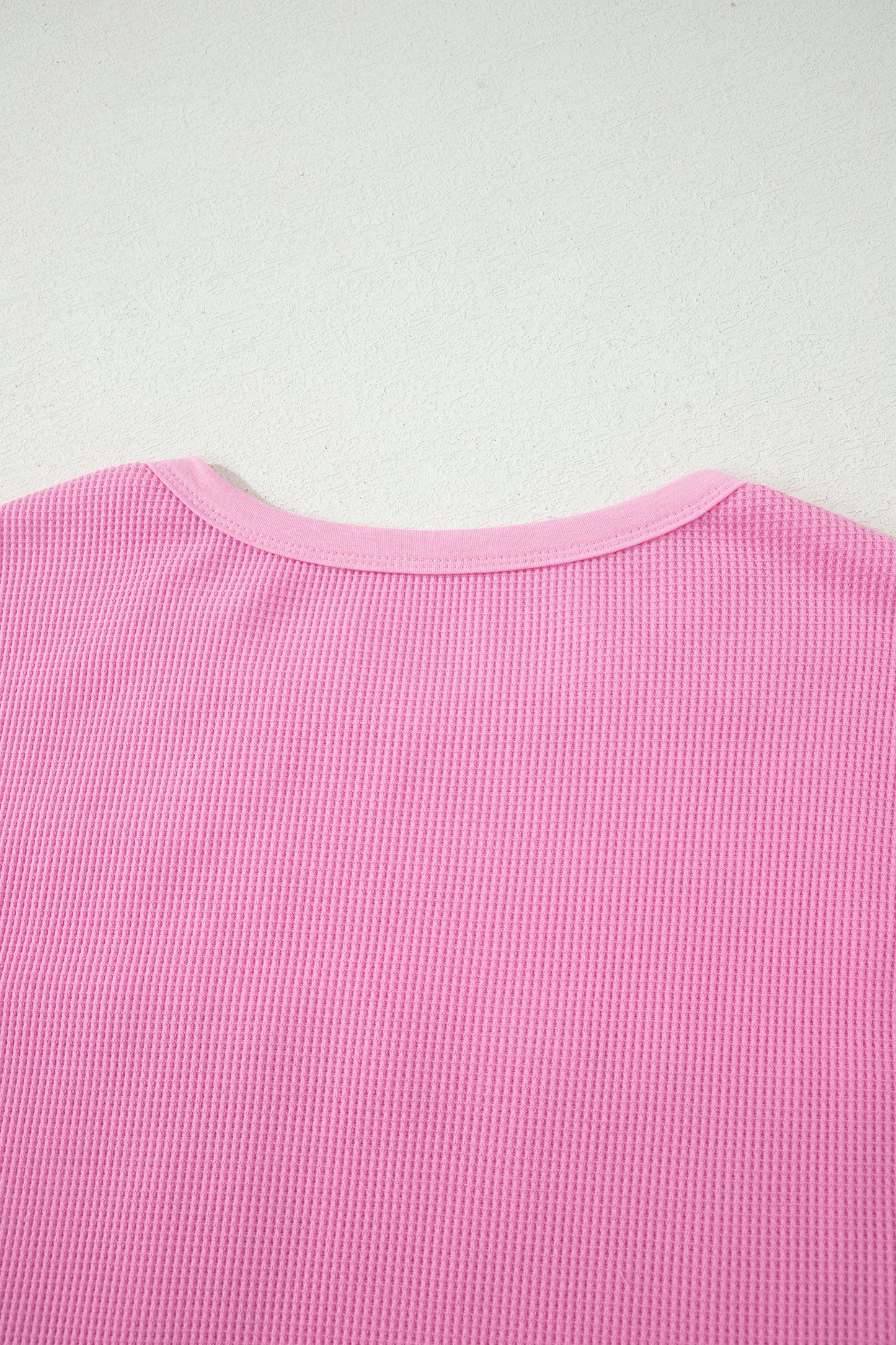 Waffle Knit Patchwork Pocket Loose Fit Casual T Shirt