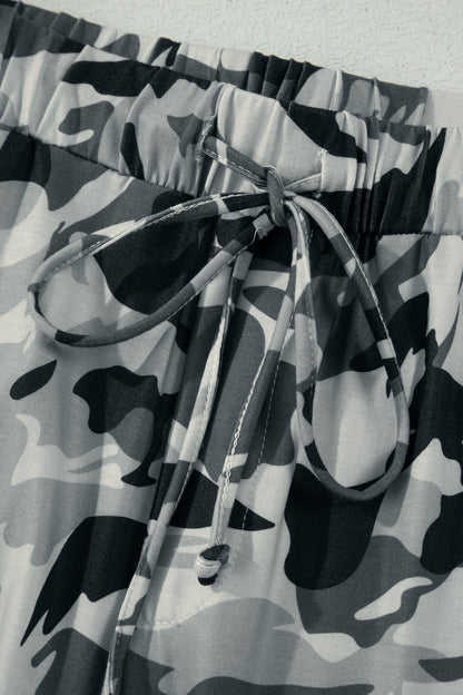Green Western Camouflage Print Drawstring Casual Pants