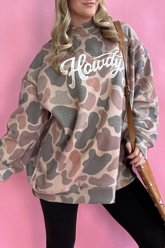 Western Camo Howdy Oversized Pullover Sweatshirt Women
