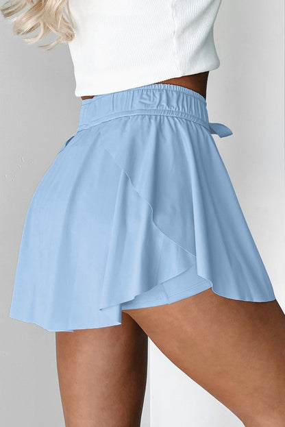 Black High Waist Drawstring Tennis Skort with Lining