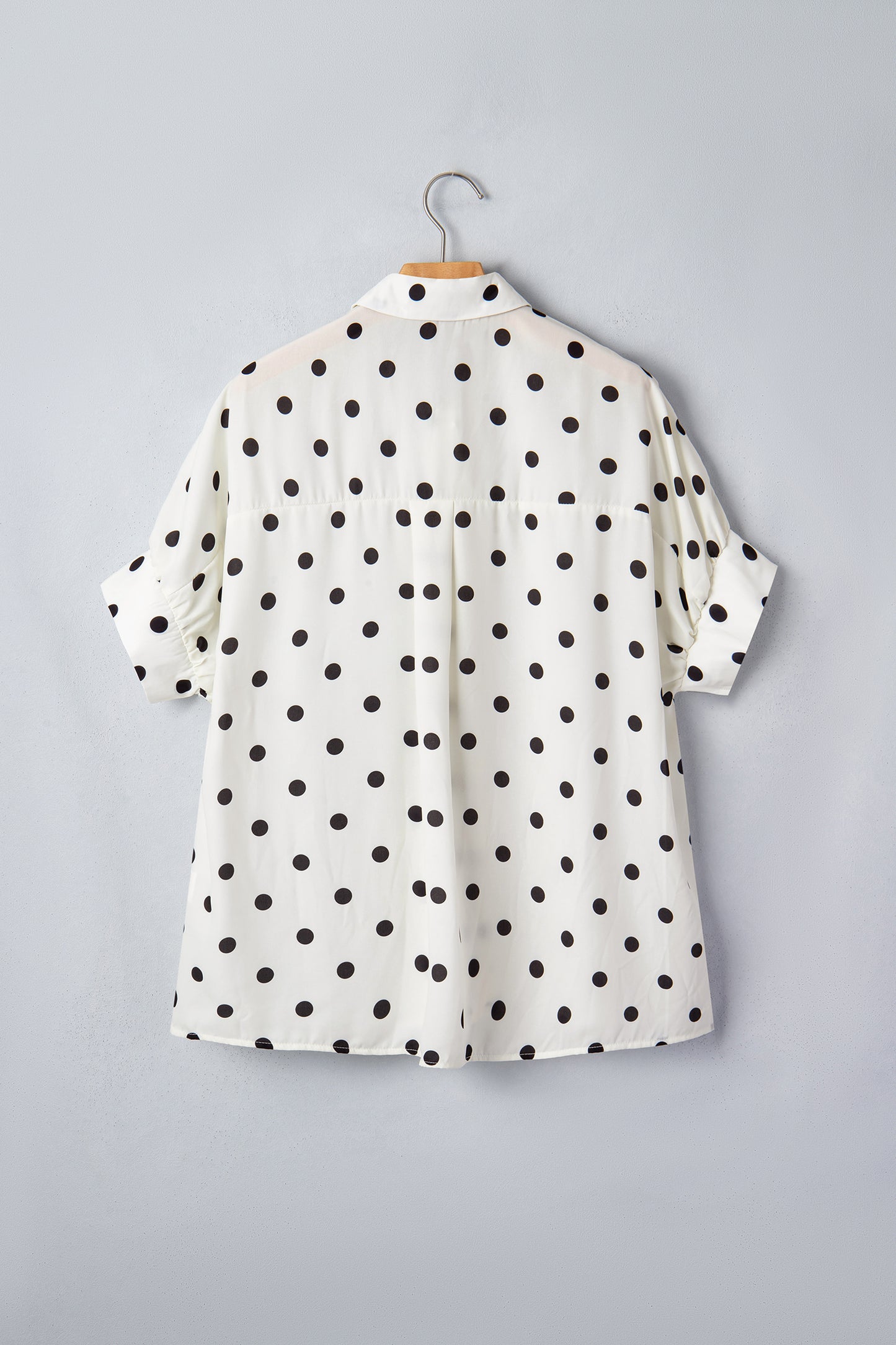 Beige Polka Dot Button Up Dolman Sleeve Loose Blouse