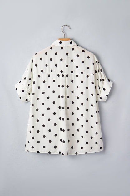 Beige Polka Dot Button Up Dolman Sleeve Loose Blouse