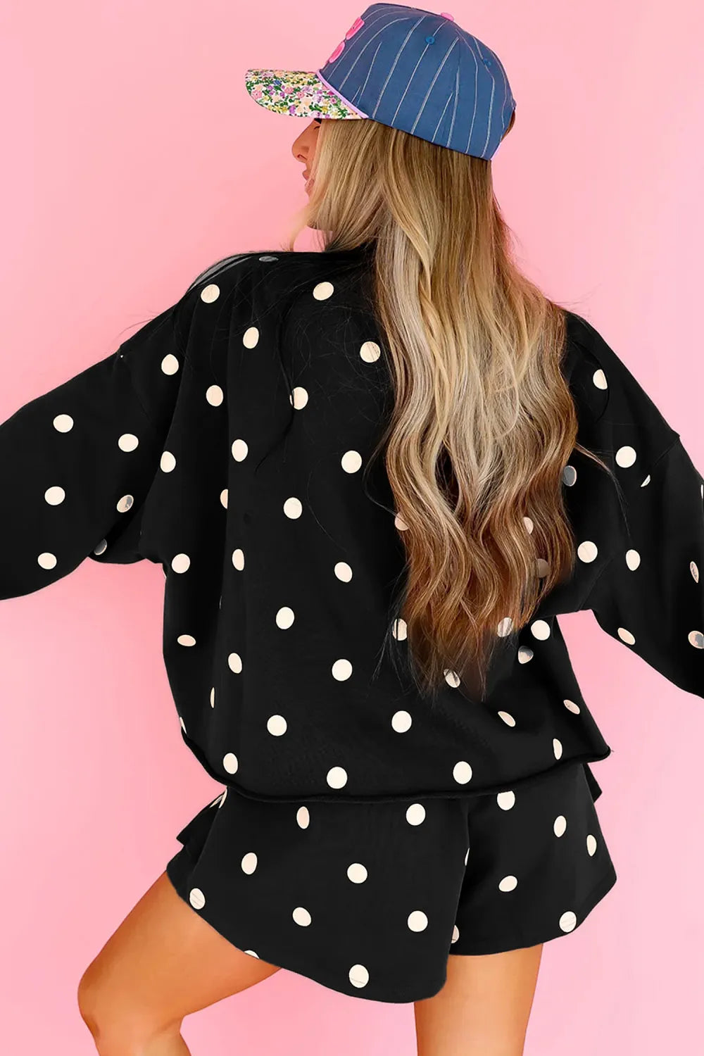 Brown Polka Dot Sweatshirt Skort Two Piece Set