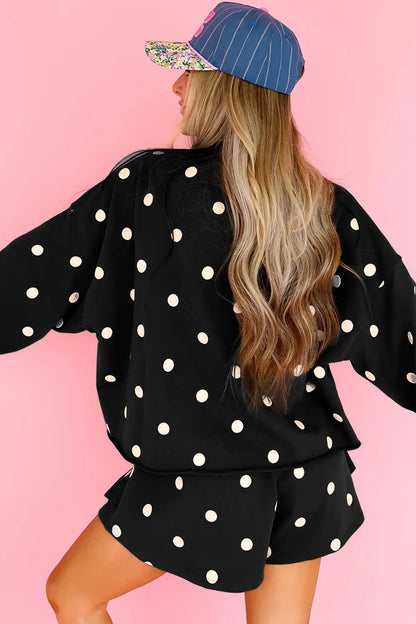 Brown Polka Dot Sweatshirt Skort Two Piece Set