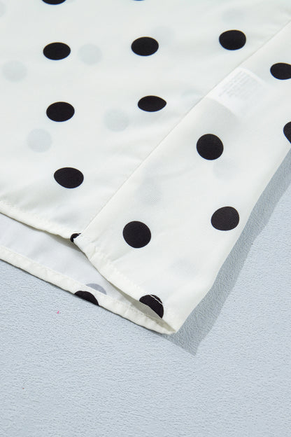 Beige Polka Dot Button Up Dolman Sleeve Loose Blouse