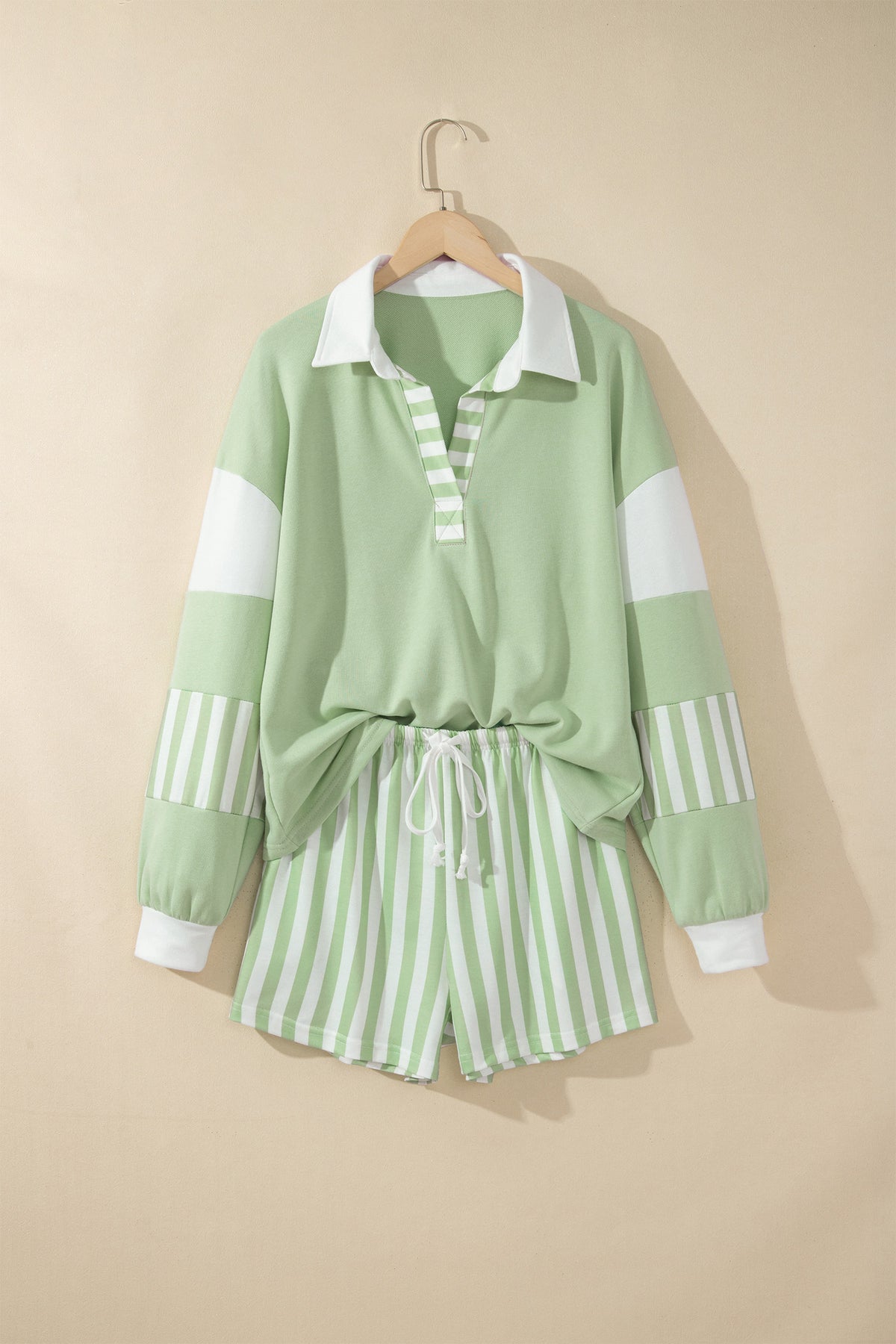 Women's Preppy Striped Color Block Matching Set