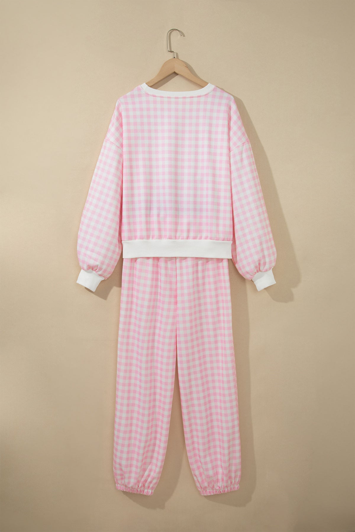 Plaid Polyester Pant Set Casual Wide Leg