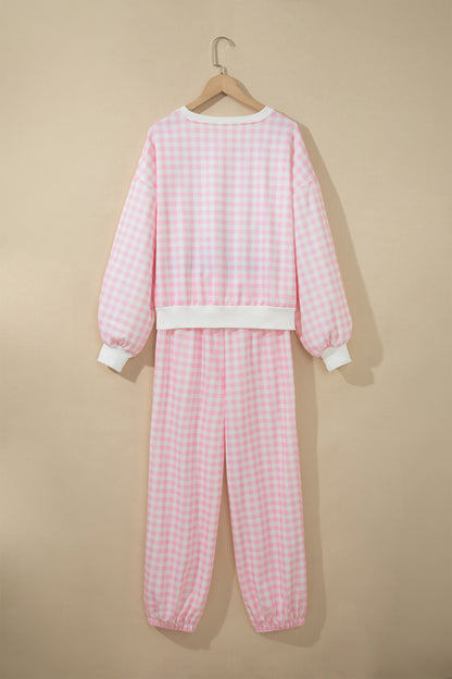 Plaid Polyester Pant Set Casual Wide Leg