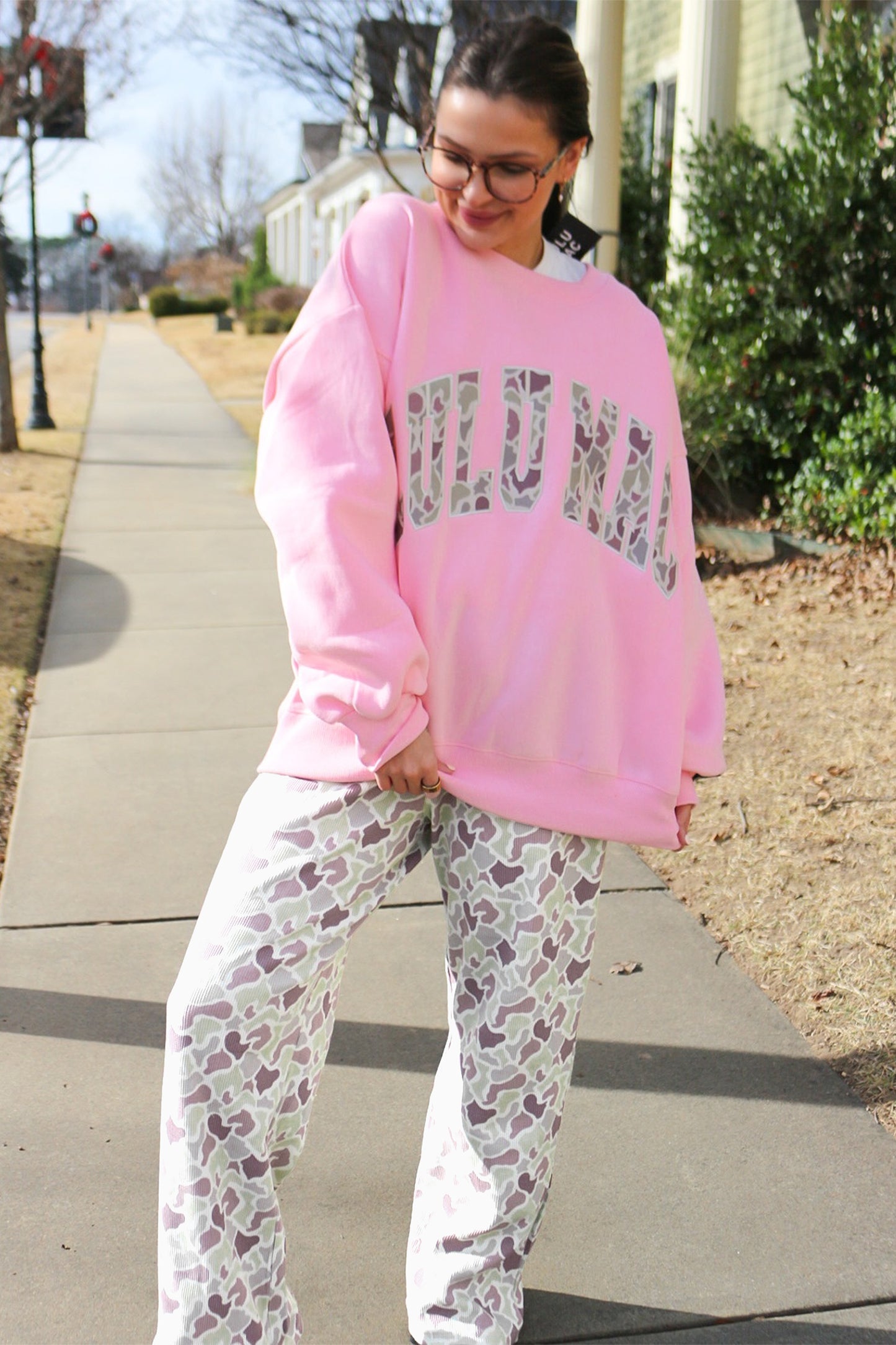 Pastel Camo Print Drawstring Wide Leg Pants
