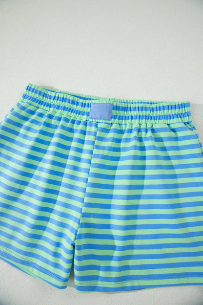 Green Striped Cotton Shorts Set Lounge Outfit