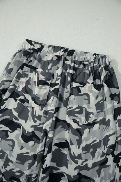 Green Western Camouflage Print Drawstring Casual Pants
