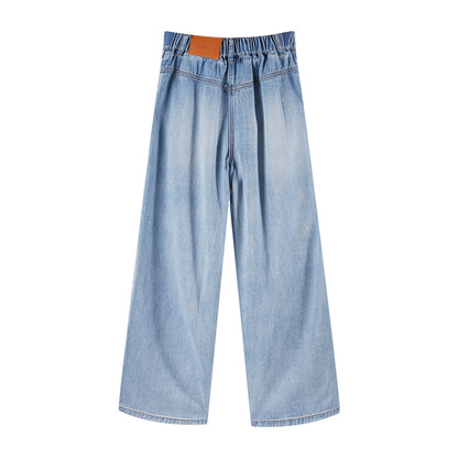 Girls High Waist Butterfly Embroidered Wide Leg Jeans