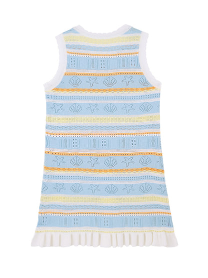 Girls Sleeveless Striped Knit Dress Summer Casual Outfit